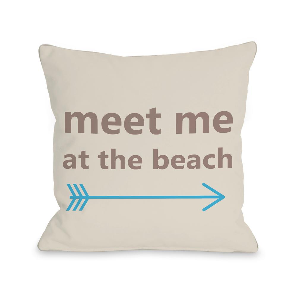 Meet Me At The Beach Oatmeal Blue Graphic Polyester 16 In X 16 In
