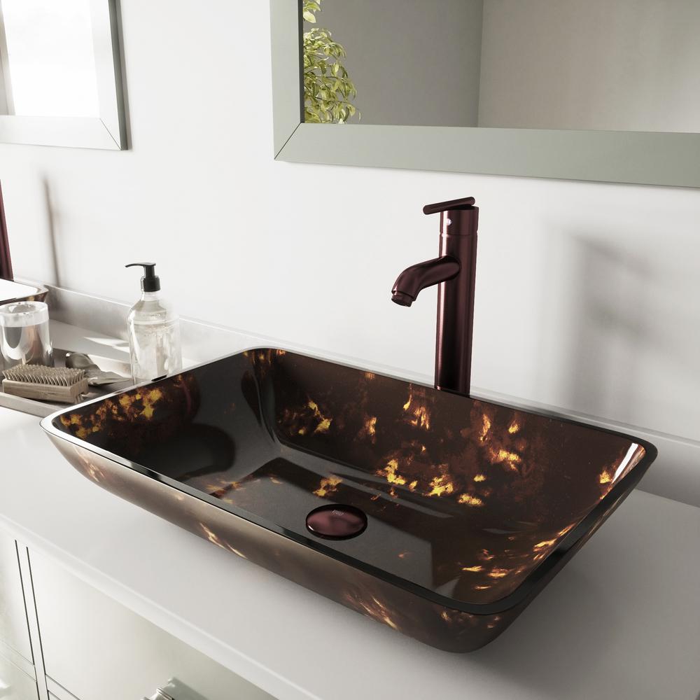 Vigo Rectangular Gl Vessel Bathroom Sink In Brown And Gold Vigo Rectangular Gl Vessel Bathroom