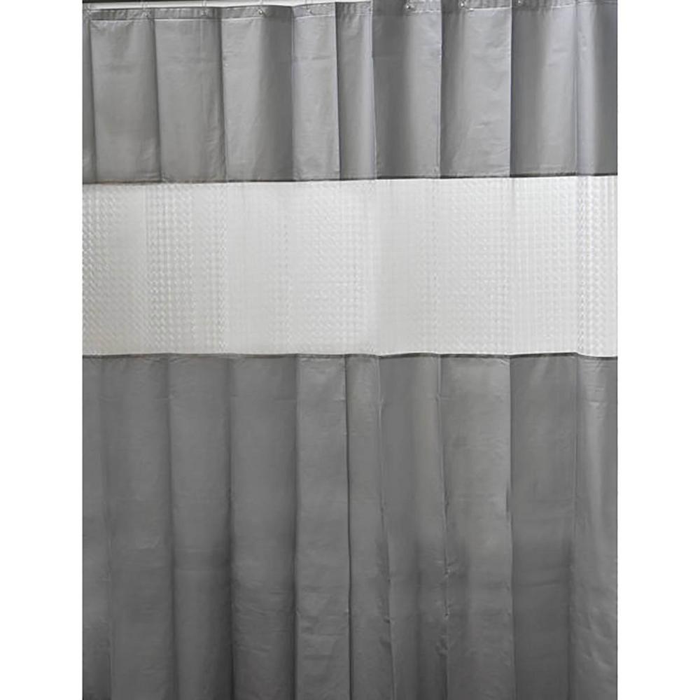 Laser 71 In X 79 In Peva Grey Solid Colors Bath Shower Curtain