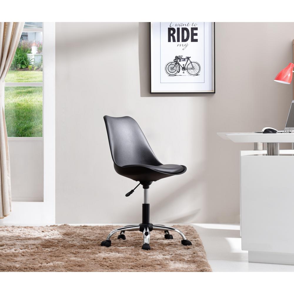 Hodedah Black Armless Swivel Office Desk Chair With Cushion Seat