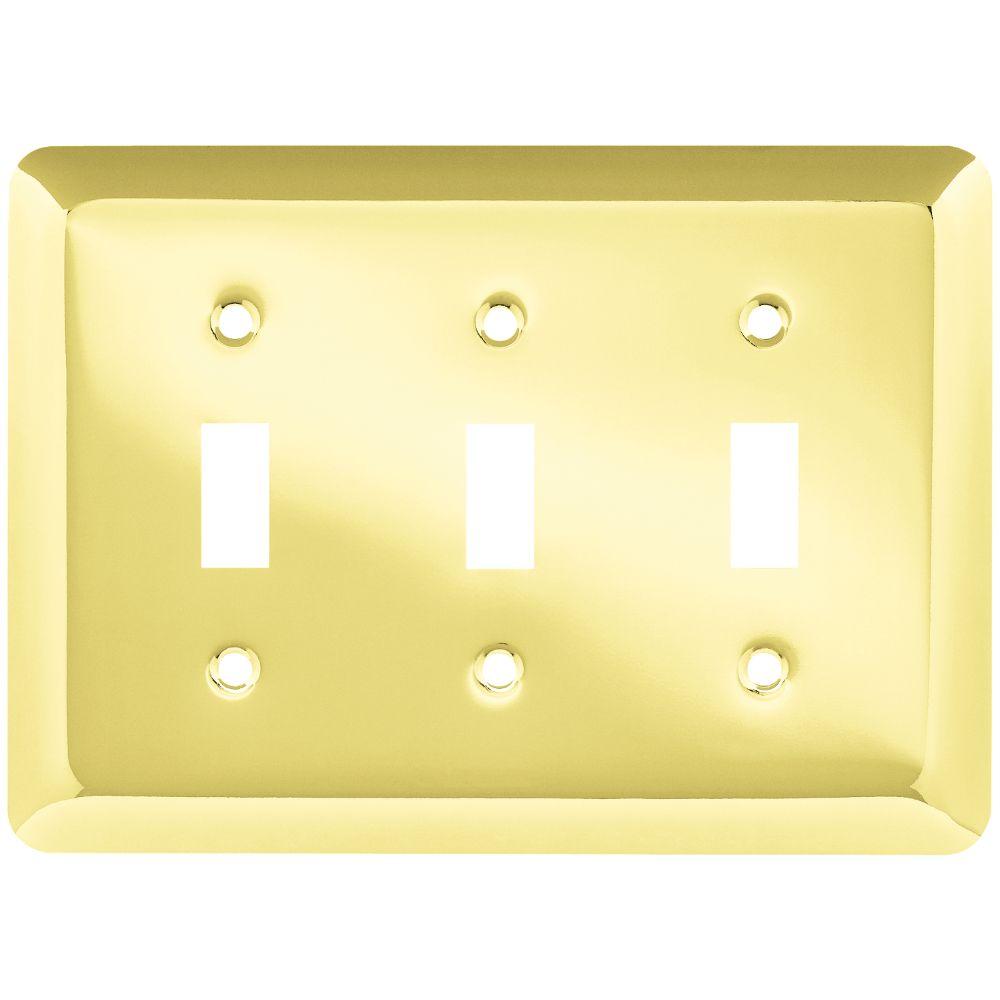 Liberty Stamped Round Decorative Triple Switch Plate, Polished Brass