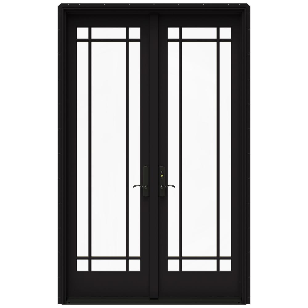 JELDWEN 60 in. x 96 in. W4500 Black Prehung RightHand Inswing French Patio Door with