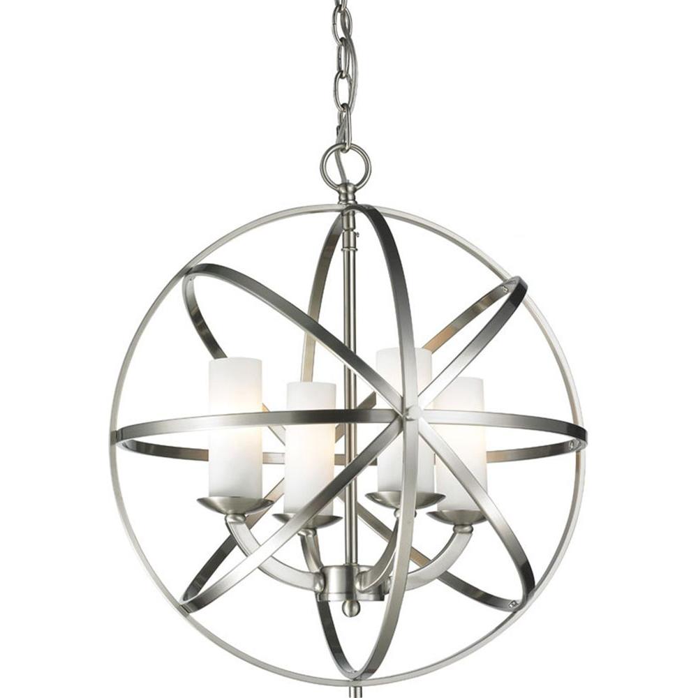 Filament Design Gala 4 Light Silver Modern Caged Globe Pendant With Gala 4 Light Silver Modern Caged Globe Pendant With Dual Matte Opal Glass Shades