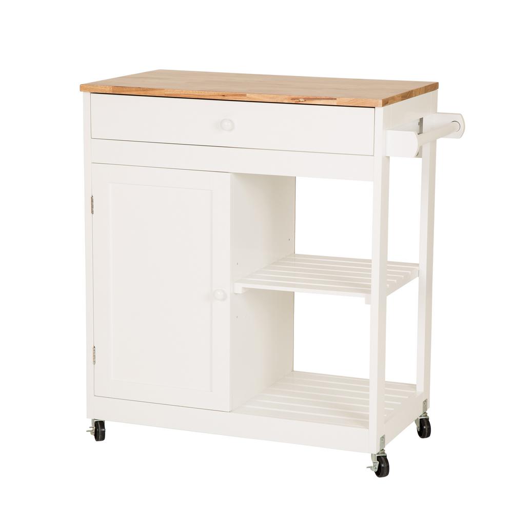 Glitzhome 34 45 In H White Rubber Wooden Kitchen Island Rolling