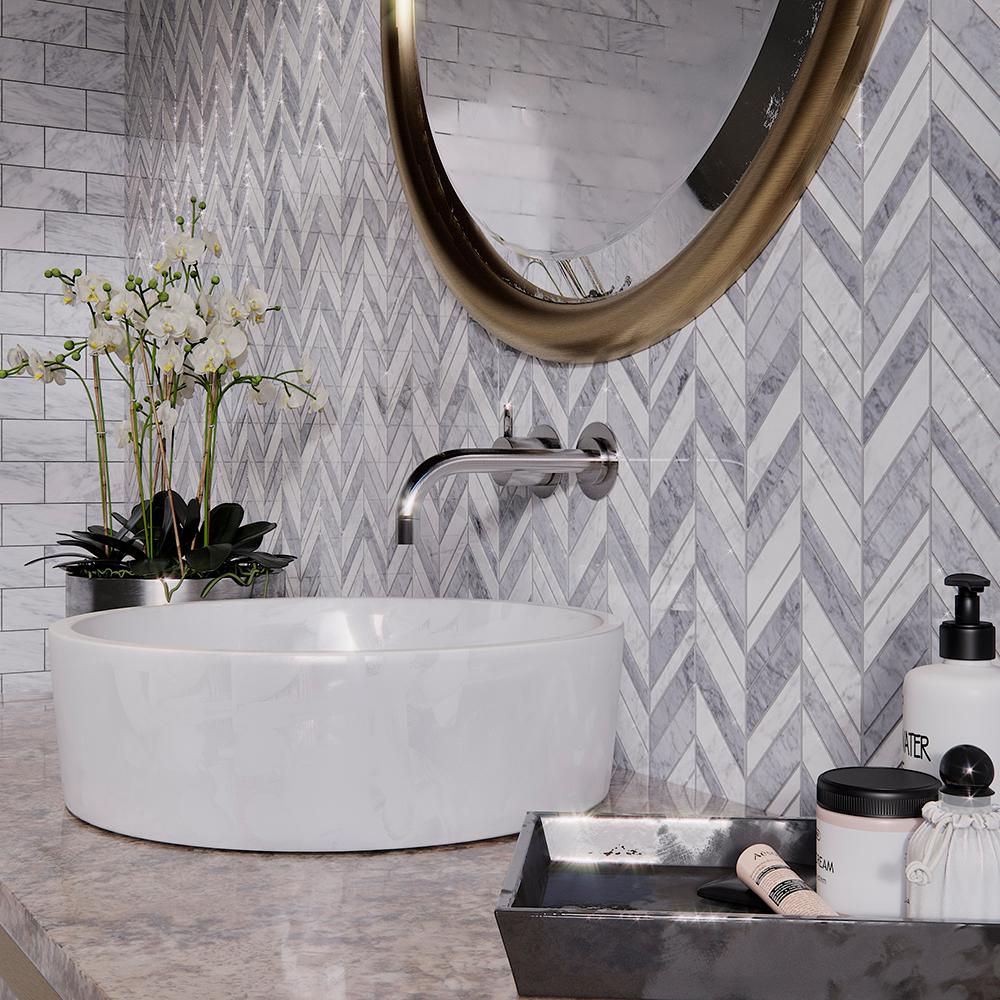 Jeff Lewis Carlton Gray Chevron 11 25 In X 12 In X 9 Mm Marble