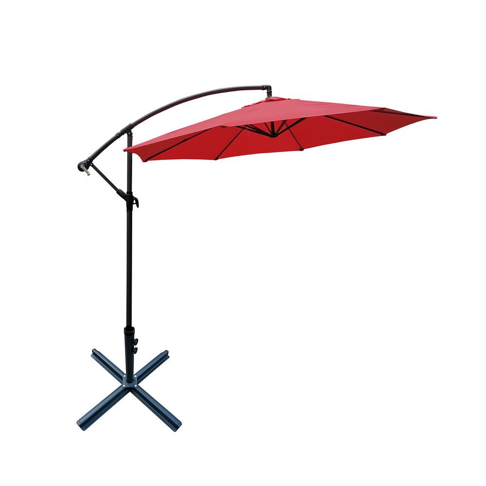 Outsunny 9 5 Ft Cantilever Market Outdoor Patio Umbrella In Khaki Canopy With 360 Degree Rotation Tilt Ability Crank Design 840 122 The Home Depot