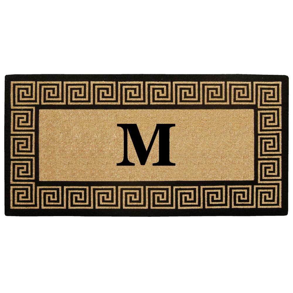 Nedia Home 36 In X 72 In Greek Key Heavy Duty Coco Monogrammed M Door Mat