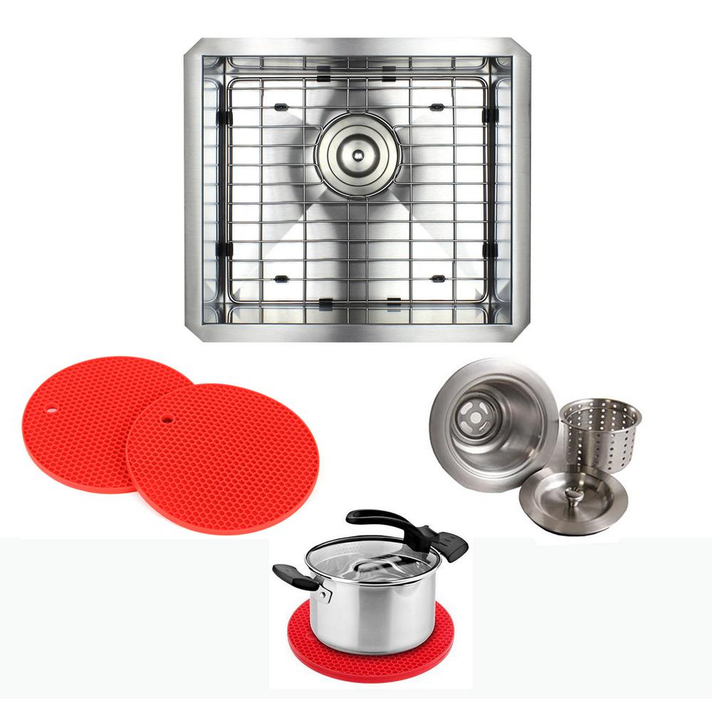 Undermount Stainless Steel 17 in. x 15 in. x 9 in. Prep / Bar / Island Single Bowl Zero Radius Kitchen Sink Combo Undermount Stainless Steel 17 in. x 15 in. x 9 in. Prep / Bar / Island Single Bowl Zero Radius Kitchen Sink Combo