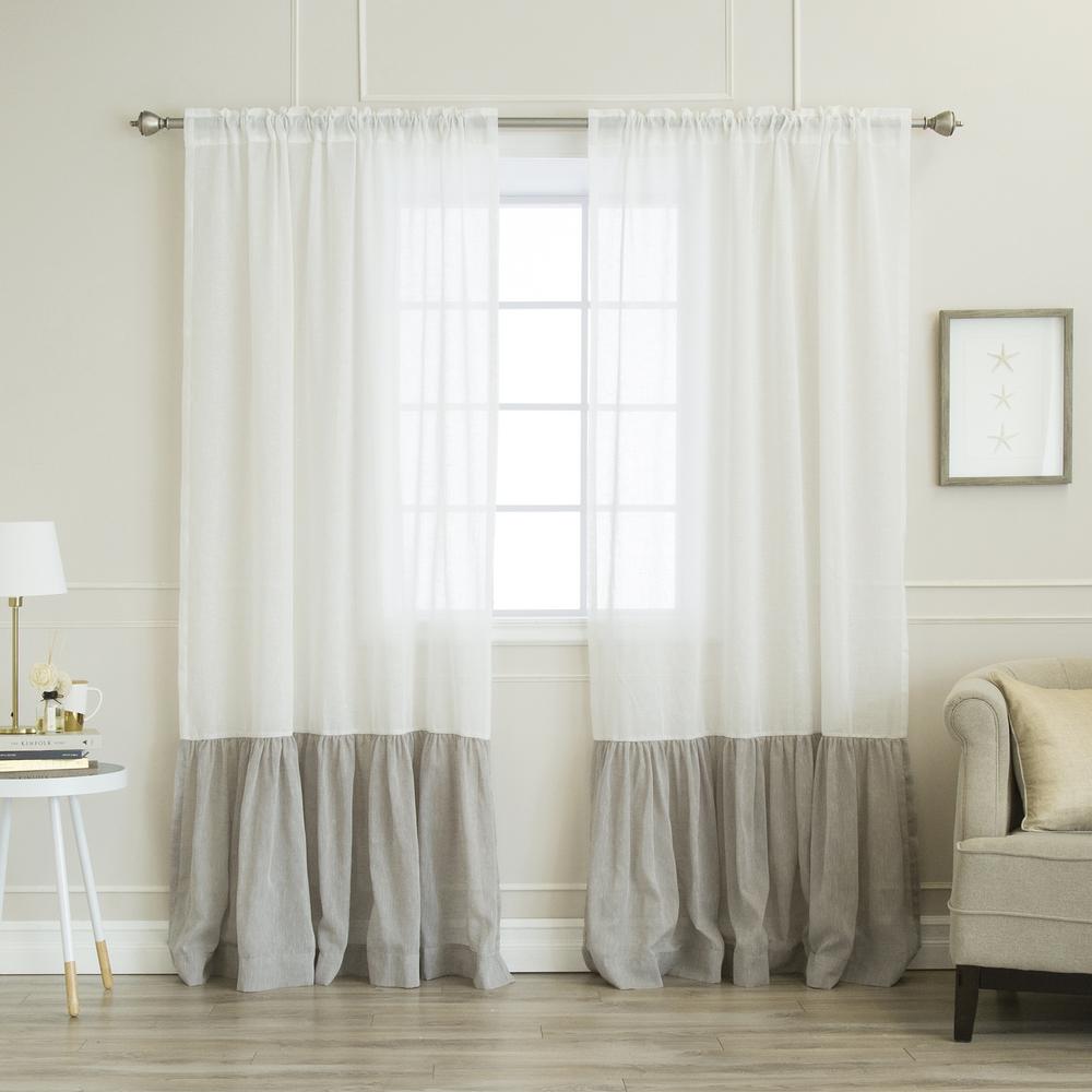 84 In L White Linen Look Rod Pocket Grey Ruffle Block Curtain 2