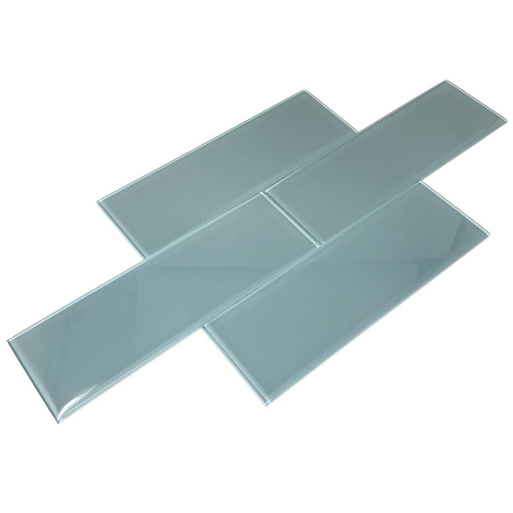 Giorbello True Gray 4 in. x 12 in. x 8mm Glass Subway Tile (5 sq. ft ...
