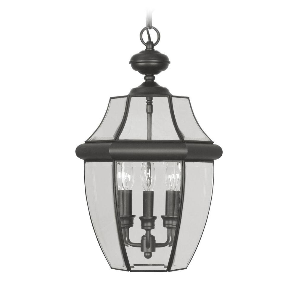 Livex Lighting Providence Collection 3 Light Black With Clear Livex Lighting Providence Collection 3 Light Black With Clear Beveled Glass Outdoor Pendant