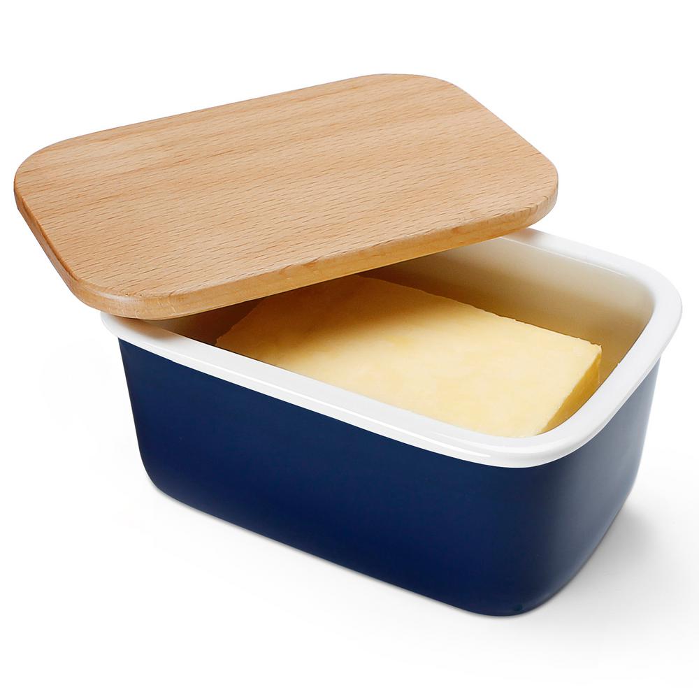 Sweese Large Butter Dish with Beech Wooden Lid Navy, Set of 1 Butter