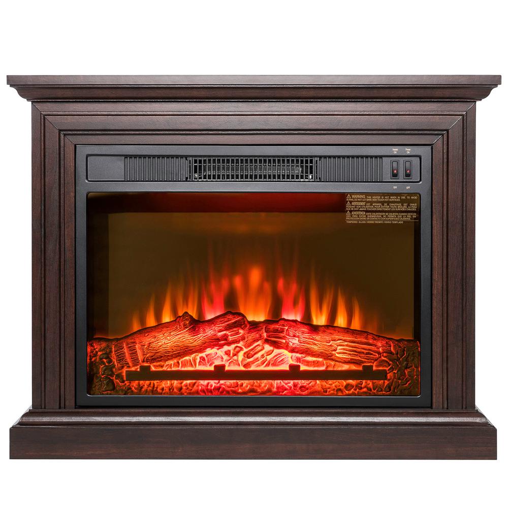 Akdy 32 In Freestanding Electric Fireplace Heater Brown With Akdy 32 In Freestanding Electric Fireplace Heater Brown With Wooden Mantel