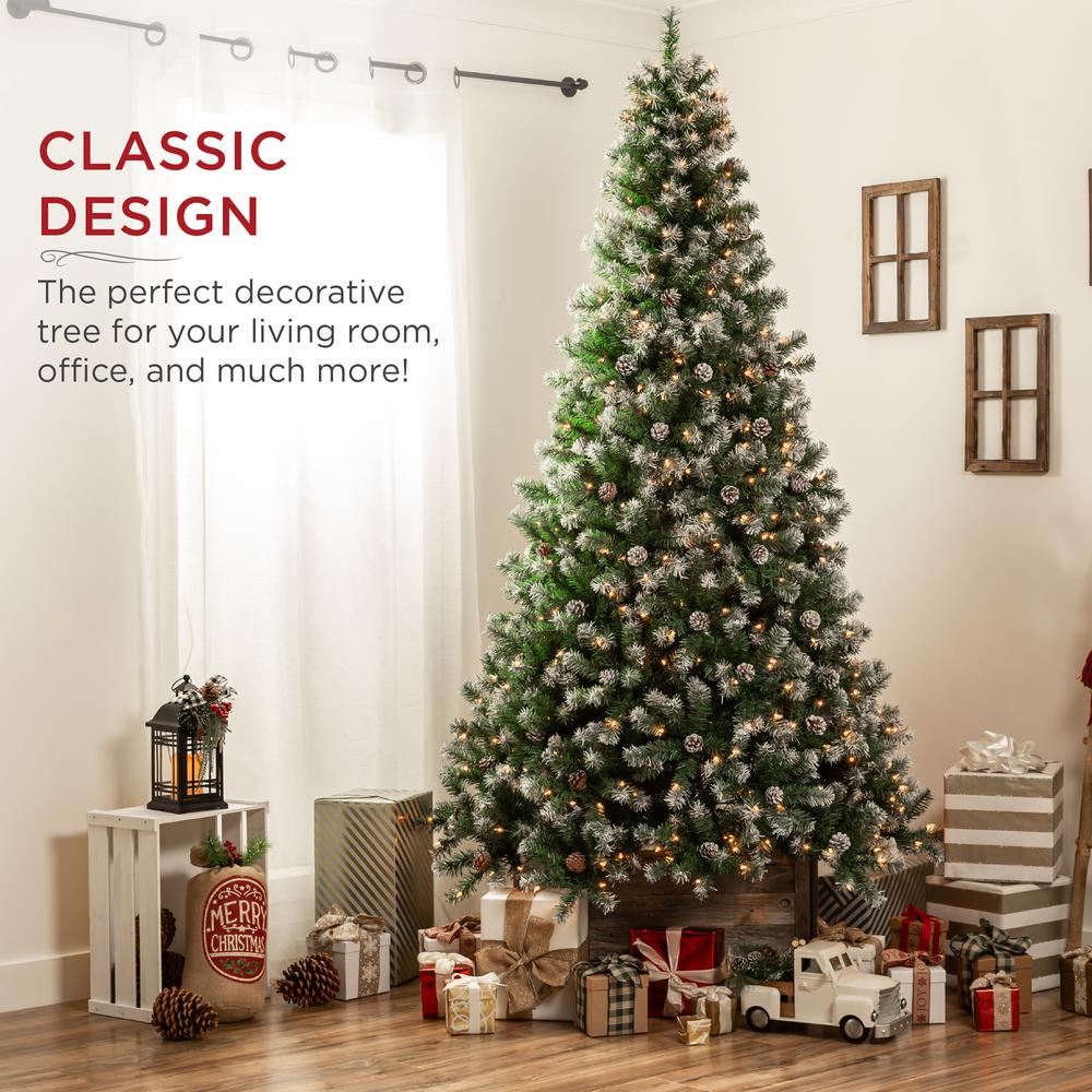 Best Choice Products 7 5 Ft Pre Lit Incandescent Flocked Pre Decorated Artificial Christmas Tree With 550 Warm White Lights Sky5886 The Home Depot