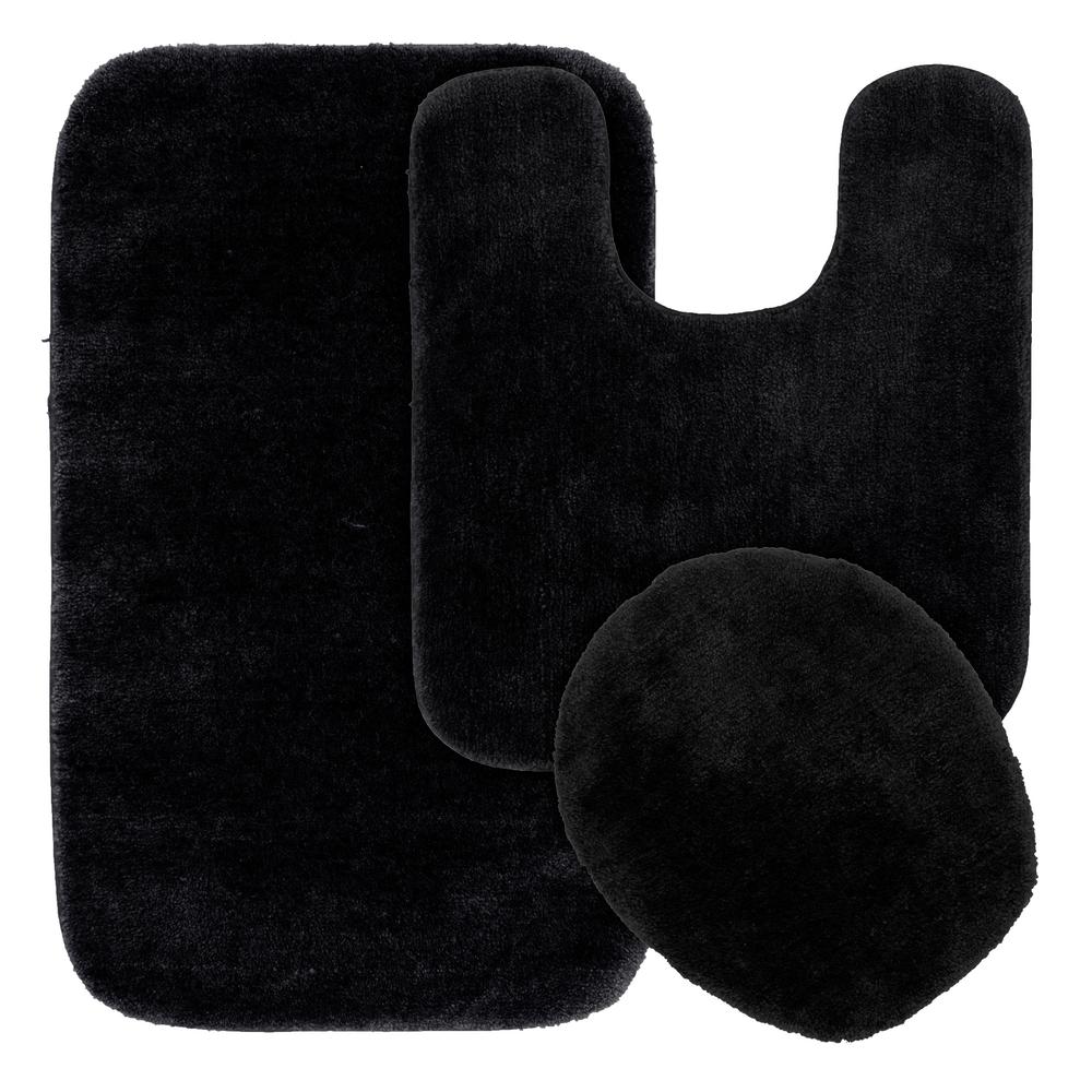 Garland Rug Traditional Black 3 Piece Washable Bathroom Set
