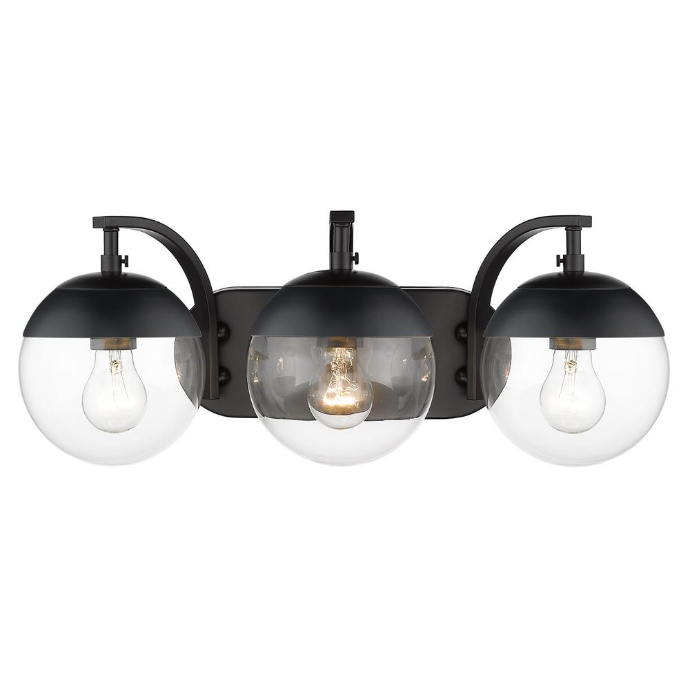 Golden Lighting Dixon 12 in. 3-Light Black with Clear Glass and Black