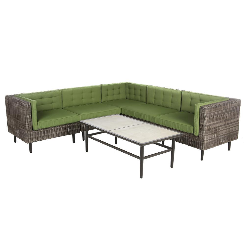 Ae Outdoor Aimee 6 Piece Wicker Patio Sectional Seating Set With Ae Outdoor Aimee 6 Piece Wicker Patio Sectional Seating Set With Spectrum Cilantro Cushions