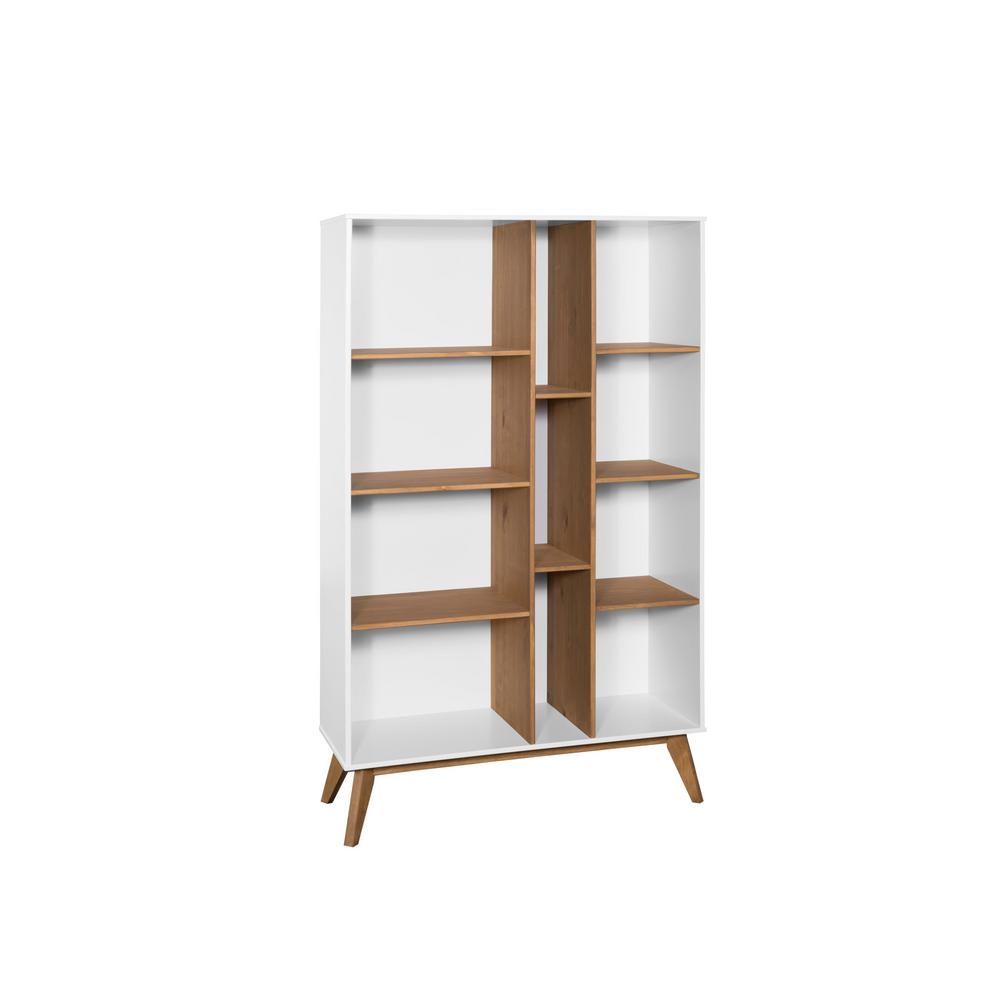 Manhattan Comfort Bookcases Home Office Furniture The Depot Vandalia White And Natural Wood Bookcase