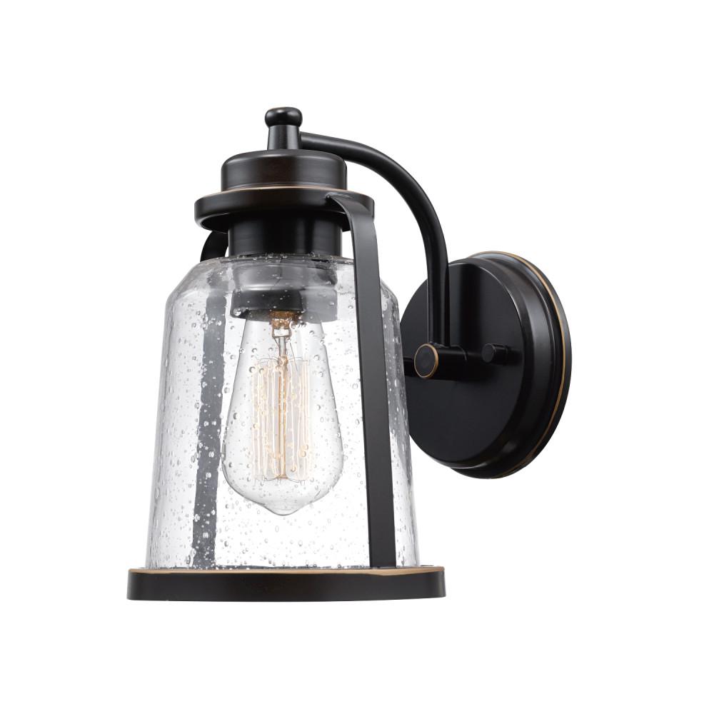 Rustic Globe Electric Outdoor Lighting The Home Depot Roth 1 Light Oil Rubbed Bronze Outdoor Indoor Wall Mount Sconce With Clear Seeded