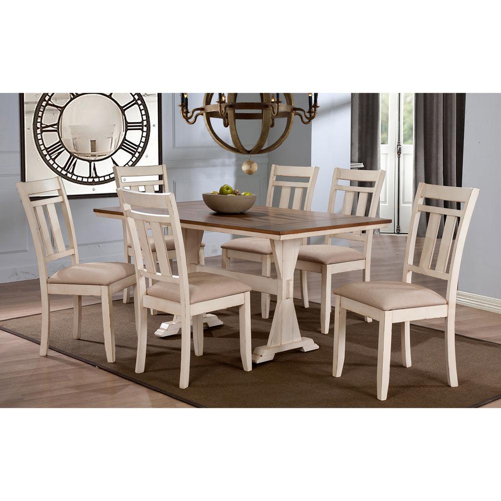Roseberry 7 Piece Beige Fabric And Distressed Wood Dining Set Roseberry 7 Piece Beige Fabric And Distressed Wood Dining Set
