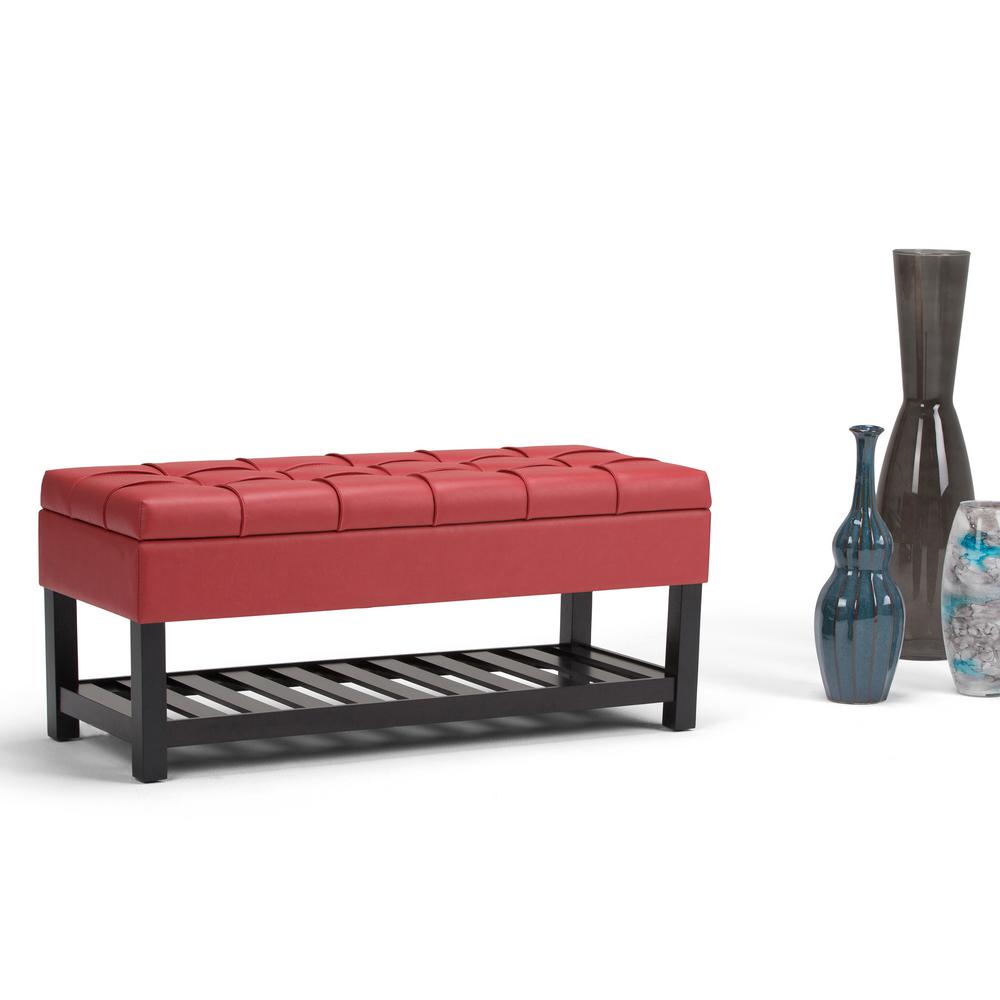 Simpli Home Saxon Crimson Red PU Faux Leather Storage OttomanAXCOT262