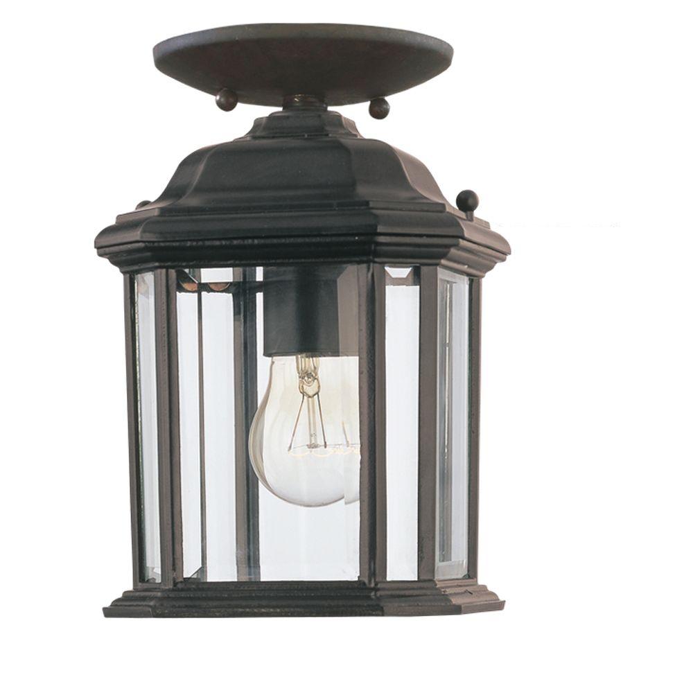 Sea Gull Lighting Kent 1 Light Outdoor Black Semi Flushmount Convertible Pendant