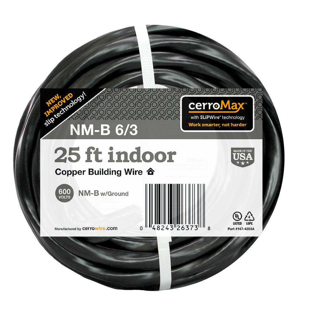 UPC 048243263738 product image for Cerrowire 25 ft. 6/3 Black Stranded CerroMax SLiPWire CU NM-B W/G Wire | upcitemdb.com