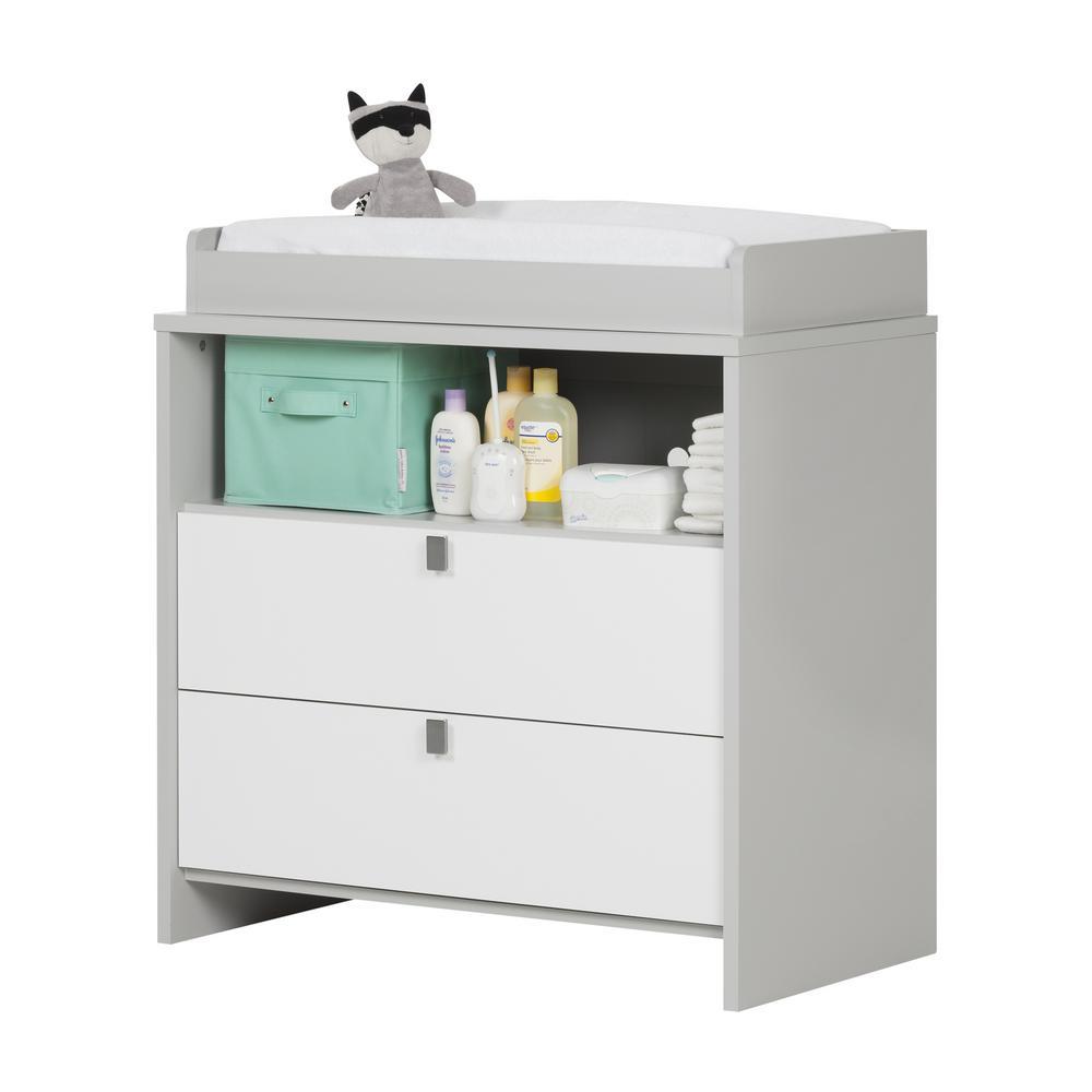 grey and white changing table