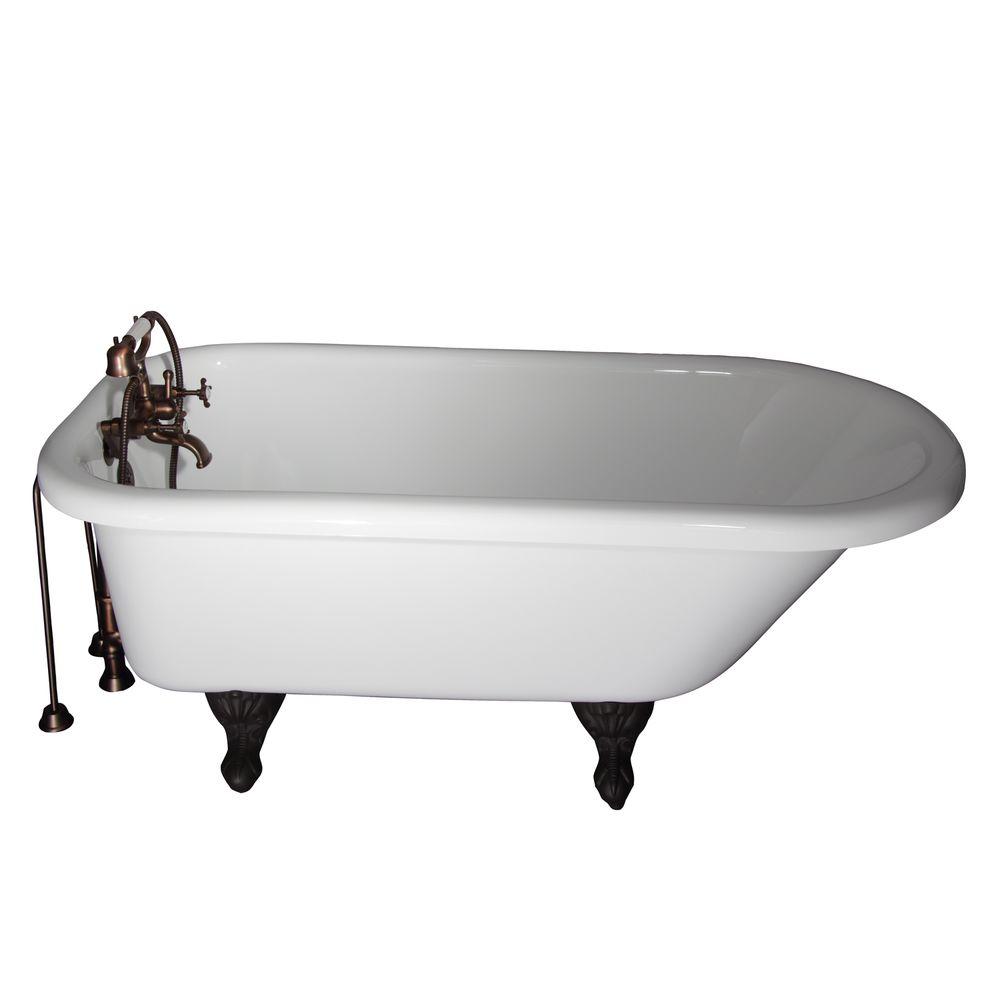 Barclay Products 5 ft. Acrylic Ball and Claw Feet Roll Top Tub in White with Oil Rubbed Bronze