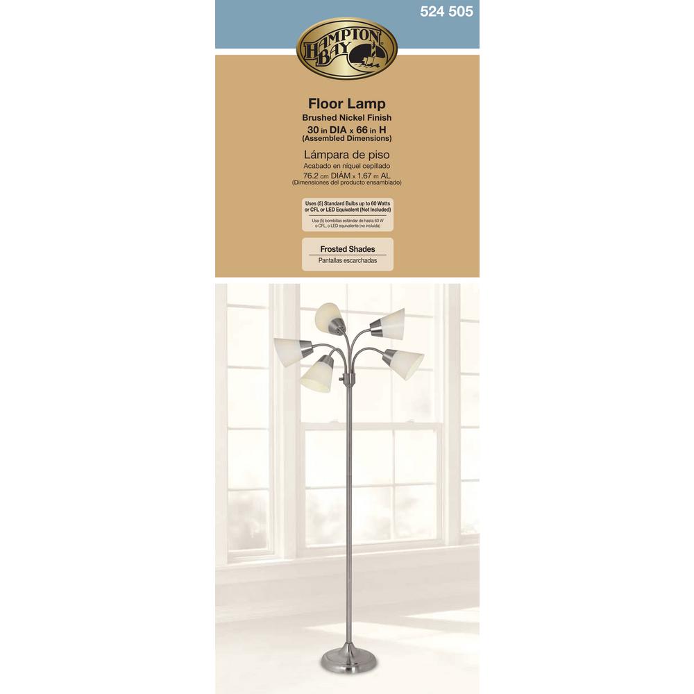 Hampton Bay 66 In Satin Nickel Floor Lamp With 5 Plastic Bell