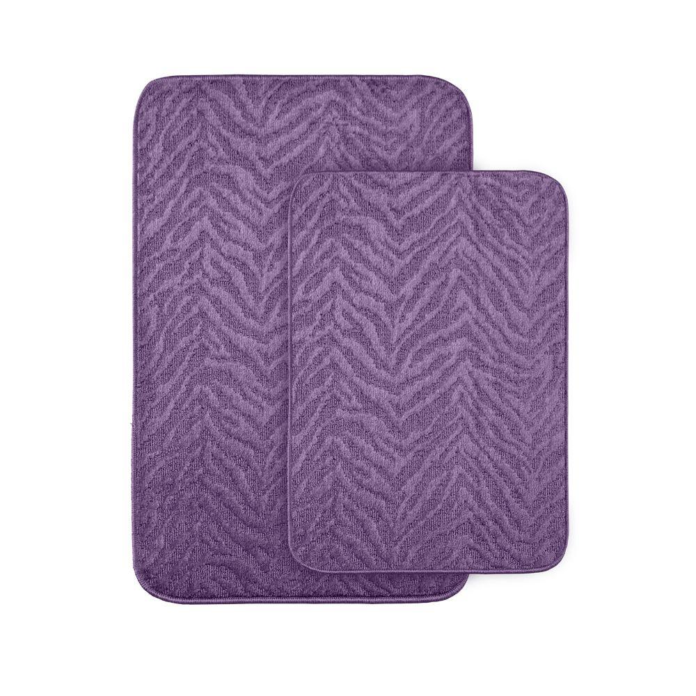 Garland Rug Zebra Purple 20 In X 30 In Washable Bathroom 2 Piece