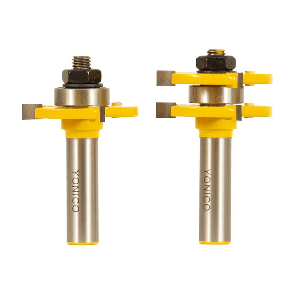 Yonico Tongue and Groove up to 3/4 in. Stock 1/2 in. Shank Carbide Tipped Router Bit Set (2