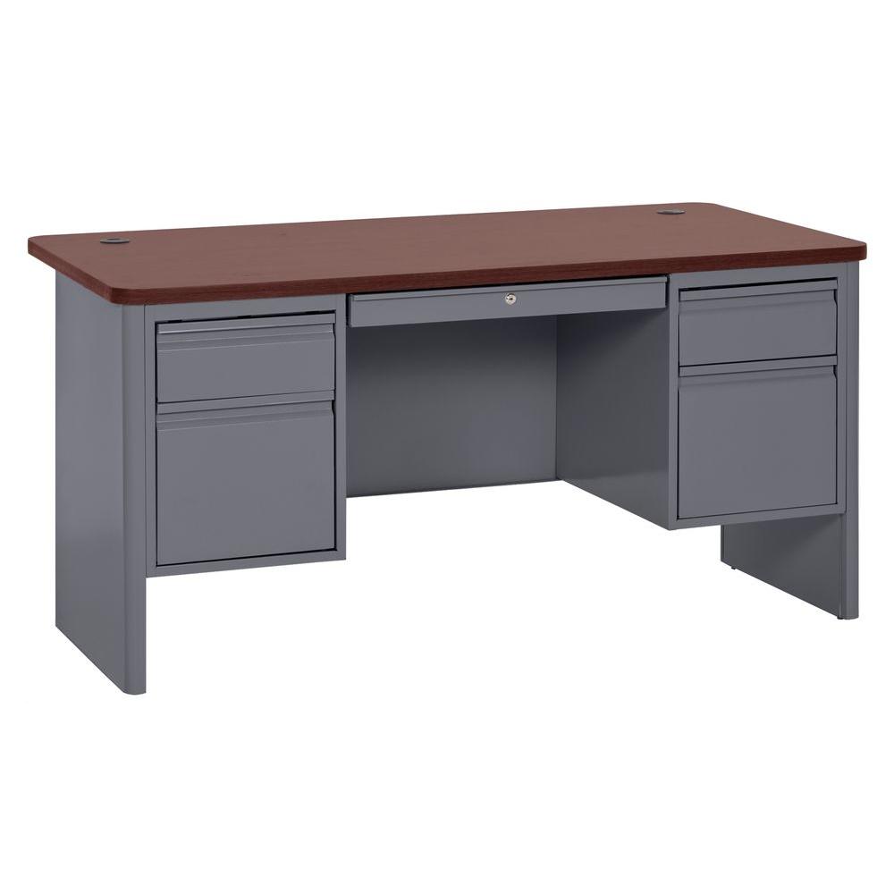 Sandusky 700 Series Double Pedestal Teachers Desk in Charcoal/Mahogany
