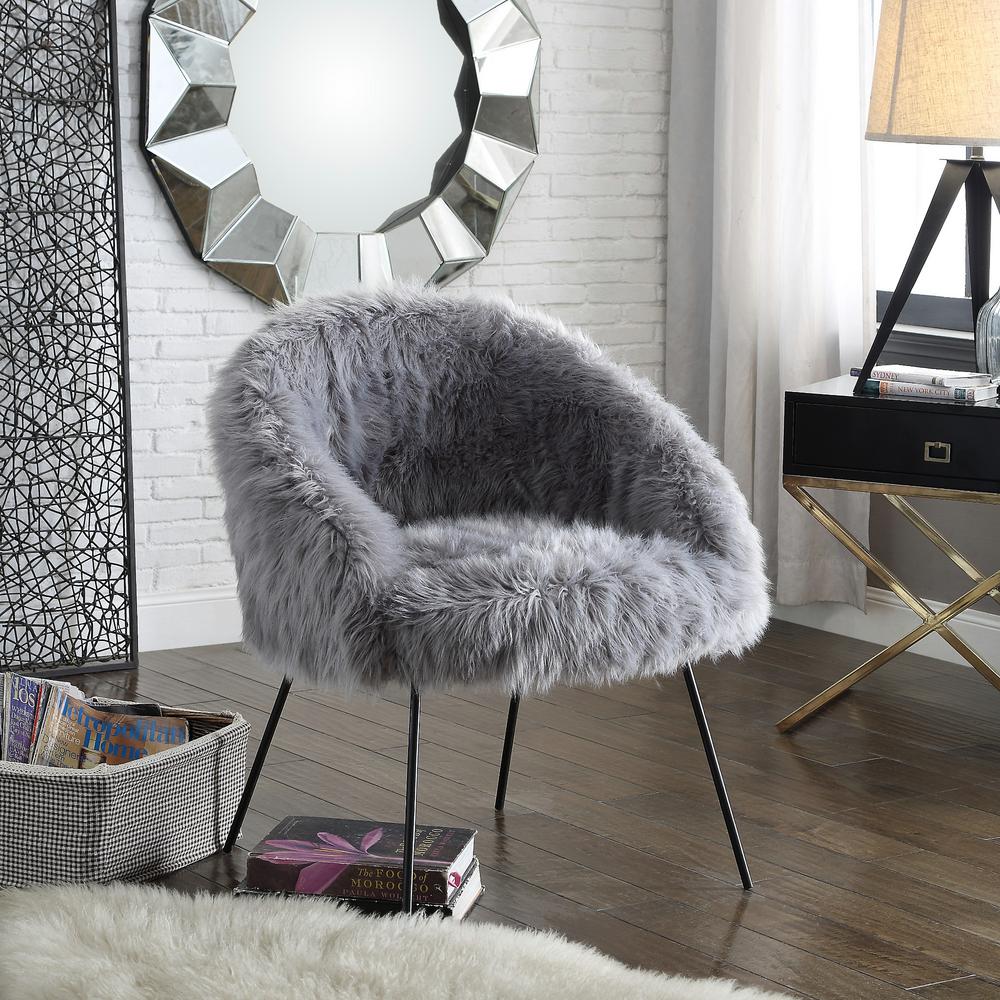 Inspired Home Ana Luxe Fur With Black Powder Coated Metal