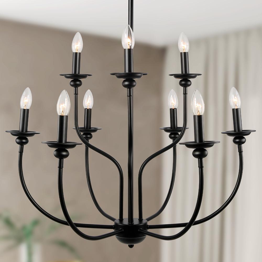 LNC Two-Tier Adjustable Large Modern Black Farmhouse Island Chandelier