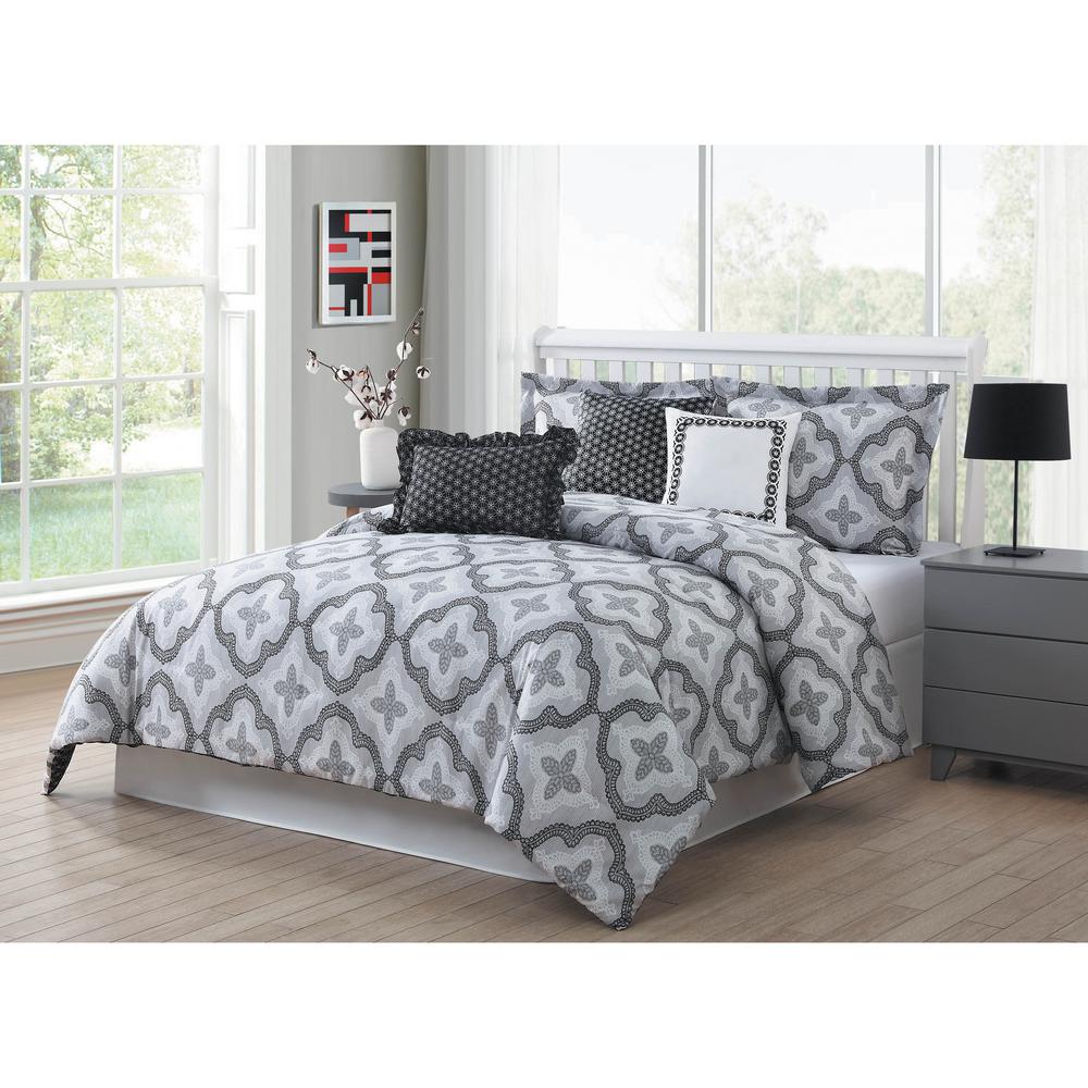 Brussels 7 Piece Grey White Black King Comforter Set Ymz008013 The Home Depot