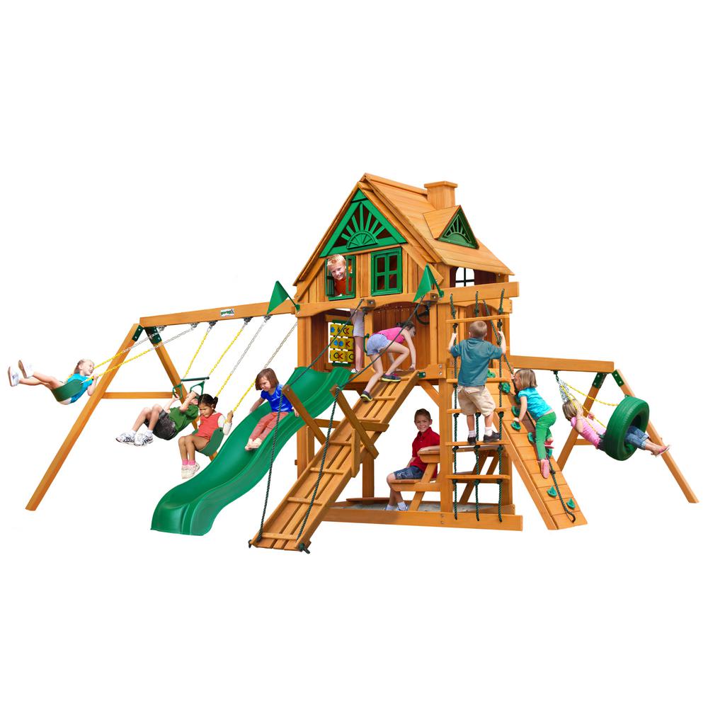 Gorilla Playsets Frontier Wooden Swing Set With Tire Swing And Slide 01 0004 Ap The Home Depot