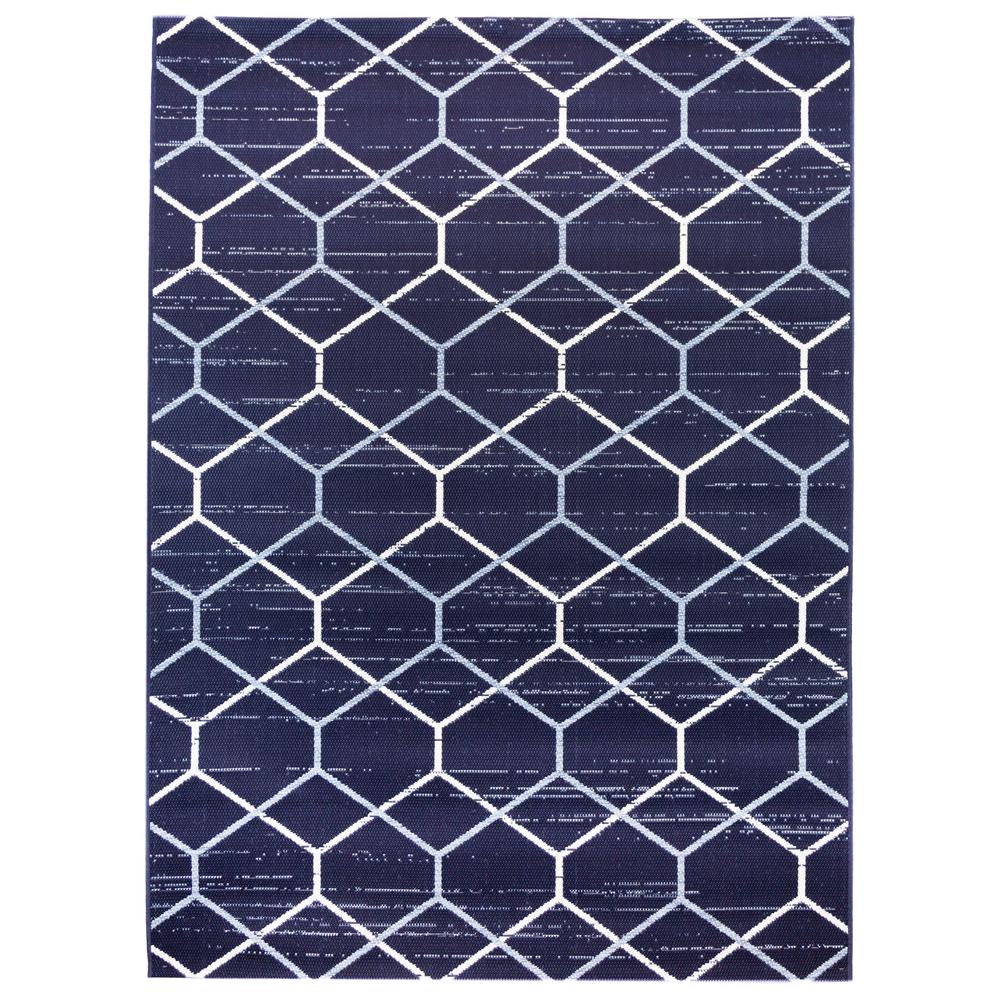 Hampton Bay Denim Block Navy Blue 7 ft. 10 in. x 9 ft. 10 in. Indoor