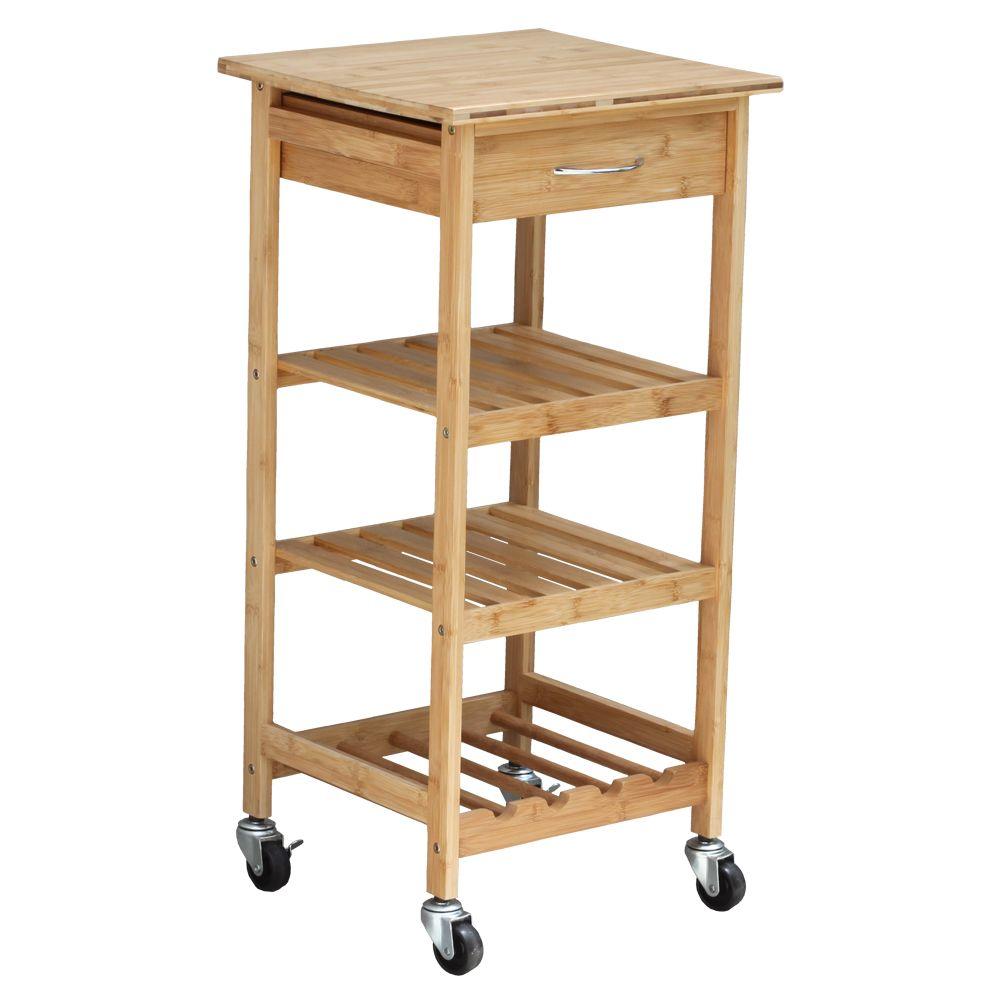 Oceanstar Bamboo Kitchen Cart With Wine Rack Bkc1378 The Home Depot Oceanstar Bamboo Kitchen Cart With Wine