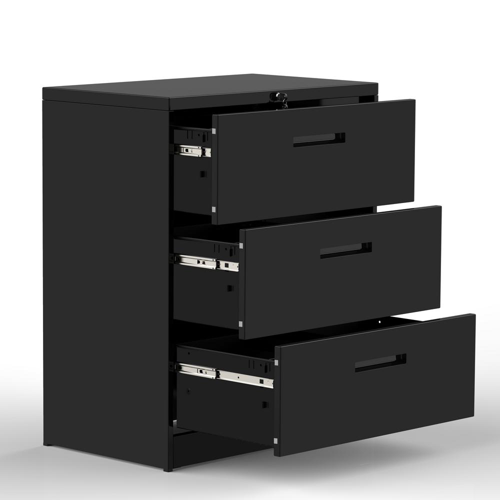 Merax Black Lockable Heavy Duty Lateral Metal File Cabinet With 3 Drawer Wf192107baa The Home Depot