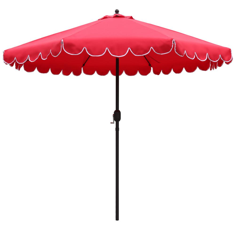 Maypex 9 Ft Steel Market Crank And Tilt Square Scallop Patio Umbrella In Red 300262 R The Home Depot