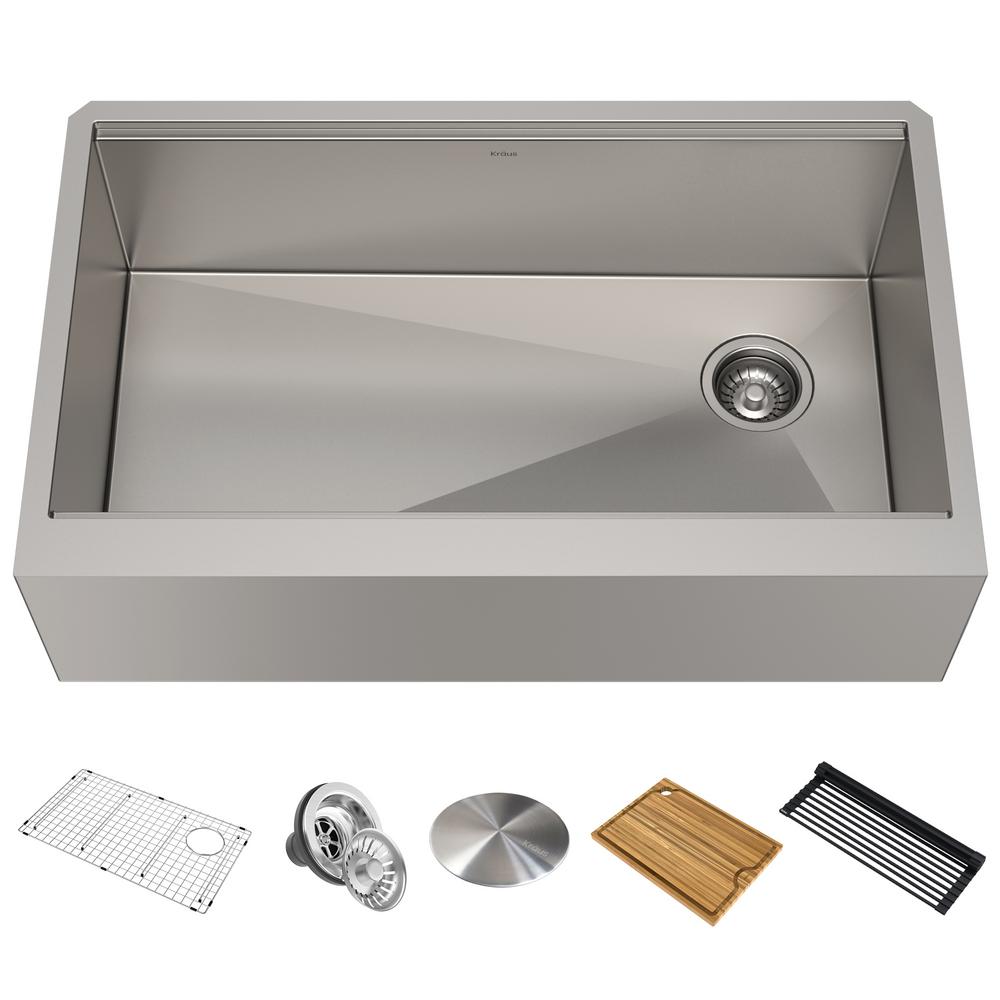Kraus Kore Workstation Farmhouse A Front Stainless Steel 33 In Single Bowl Kitchen Sink With Accessories Kwf410 The Home Depot - Kraus Farmhouse Sink Kraus Kore Workstation Farmhouse A Front Stainless Steel 33 In Single Bowl Kitchen Sink With Accessories Kwf410 The Home Depot - Kraus Farmhouse Sink