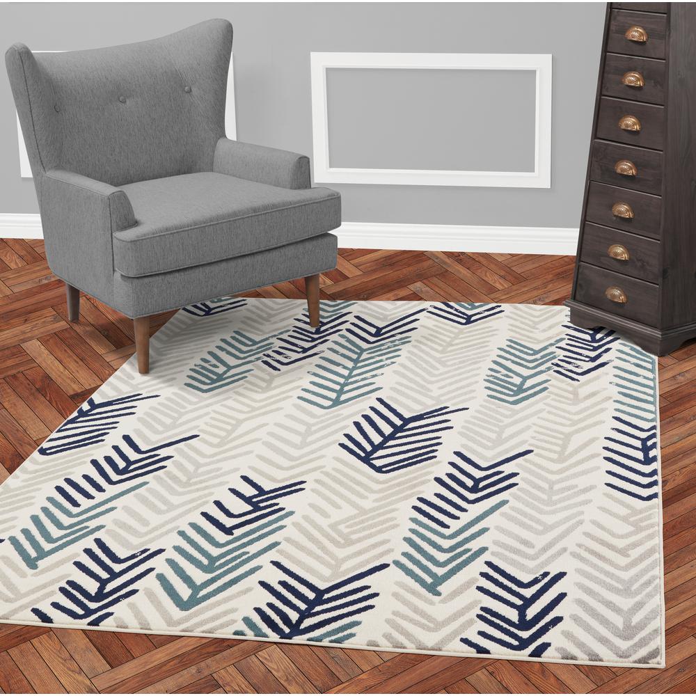 Diagona Designs Jasmin Collection Contemporary Fl Design Ivory And Navy 7 Ft X 9ft Area Rug