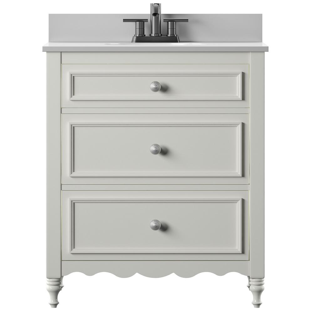 Twin Star Home 30 in. Bath Vanity in White, Cottage Dresser Style with ...