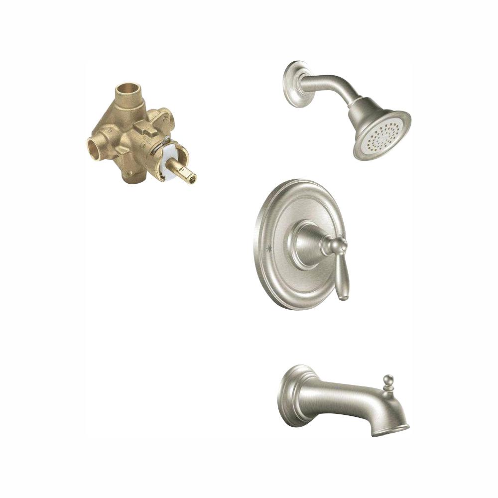 Moen Eva Single Handle Spray Posi Temp Tub And Shower Faucet With Valve In Brushed Nickel