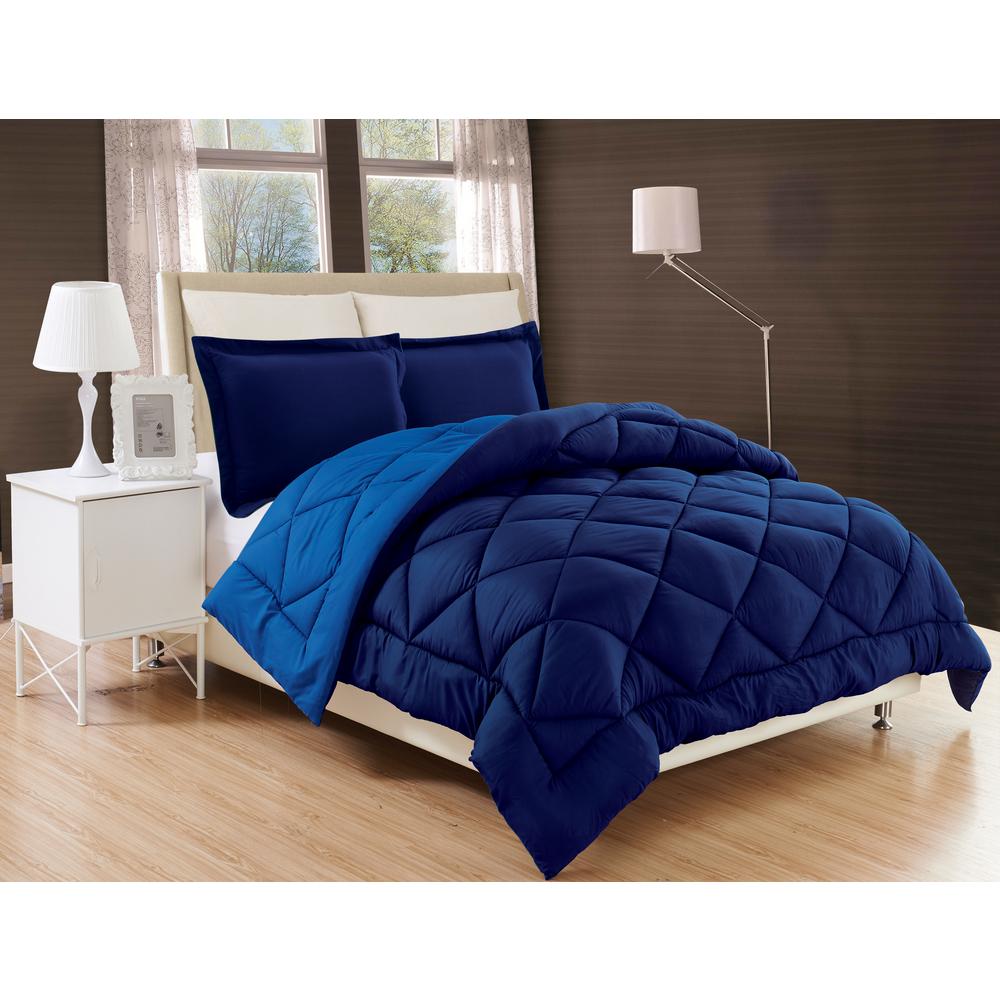 Elegant Comfort Down Alternative Navy And Light Blue Reversible King Elegant Comfort Down Alternative Navy And Light Blue Reversible King Comforter Set