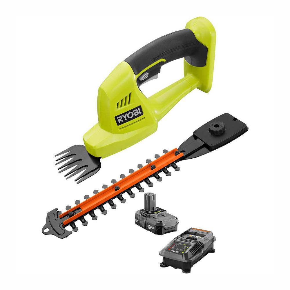RYOBI ONE+ 18-Volt Lithium-Ion Cordless Grass Shear and Shrubber Trimmer - 1.3 Ah Battery and 