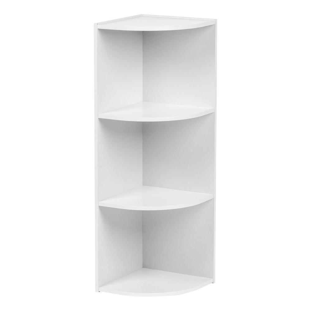 Iris 34 63 In White Faux Wood 3 Shelf Corner Bookcase With Open