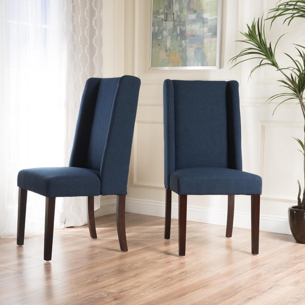 Le House Braelynn Navy Blue Fabric Wing Back Dining Chair Set Le House Braelynn Navy Blue Fabric