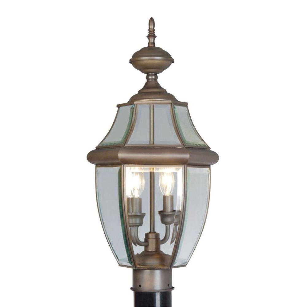 Livex Lighting 2Light Outdoor Bronze Post Head with Clear Beveled